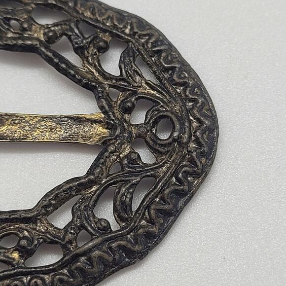 Victorian Scrollwork Buckle Gold Tone Burnished Antique Accent Romantic Style - Picture 5 of 7